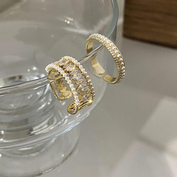 Light Luxury Pearl Open-end Zircon Ring Female Special-interest Design - Image 4