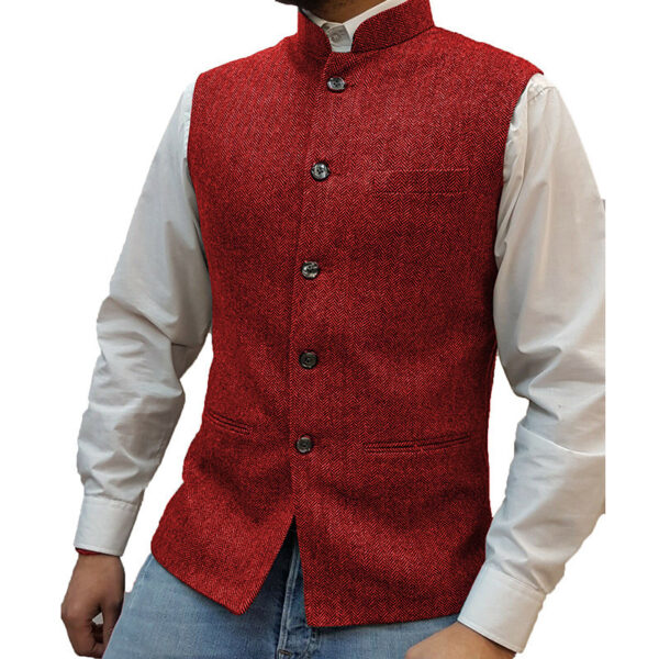 Zhongshan Collar Herringbone Pattern Vest Man - Image 4