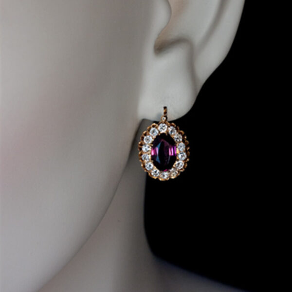 Purple Gemstone Oval Ear Hanging Earrings - Image 2