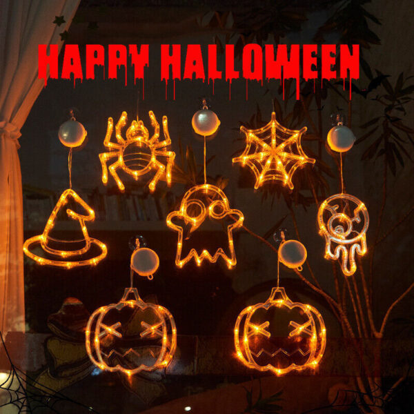 Halloween Window Hanging LED Lights Spider Pumpkin Hanging Ghost Horror Atmosphere Lights Holiday Party Decorative Lights Home Decor - Image 2