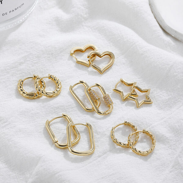Women's Simple Hollow Pentagram Love Square Twist Earrings