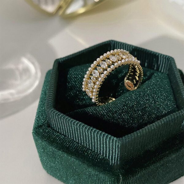 Light Luxury Pearl Open-end Zircon Ring Female Special-interest Design - Image 6