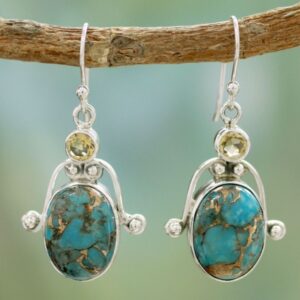 Turquoise Rhinestone Earrings European And American