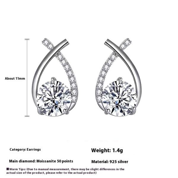 Moissanite 925 Sterling Silver Fishtail Cross Stud Earrings - Image 4