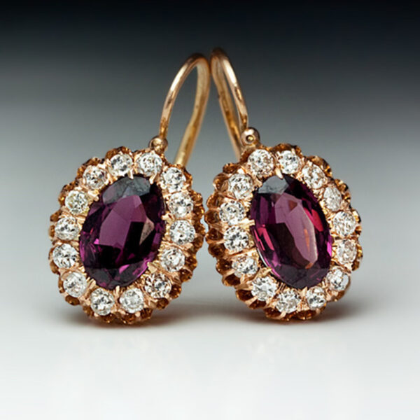 Purple Gemstone Oval Ear Hanging Earrings - Image 3