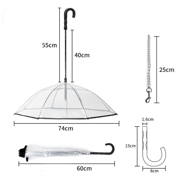 Dog's Transparent Umbrella With Traction Chain Removable Umbrella Pet Products - Image 3