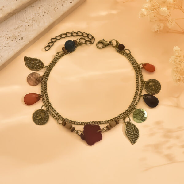 Bohemian Vacation Style Leaf Alloy Opal Anklet - Image 2