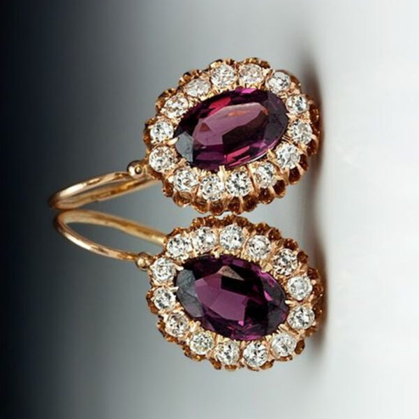 Purple Gemstone Oval Ear Hanging Earrings - Image 4