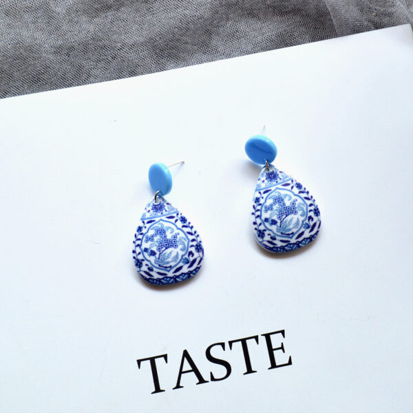 Geometric Blue And White Porcelain Series Chinese Style Acrylic Earrings - Image 6