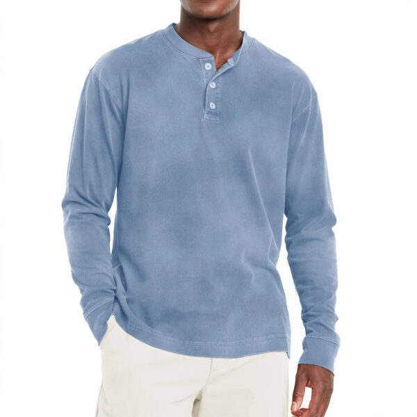 Digital Printing Two-color Henley Shirt 7-button Men's Casual Long Sleeve - Image 3