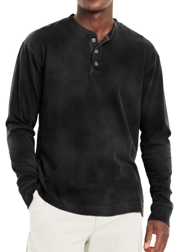 Digital Printing Two-color Henley Shirt 7-button Men's Casual Long Sleeve - Image 6