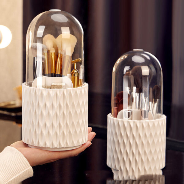 360 Rotating Large Capacity Transparent Makeup Brush Storage Pen Holder Acrylic Dust With Lid Desktop Cosmetic Storage Box - Image 8