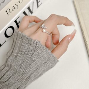 Natural Pearl Asymmetric Loving Heart Zircon Open Ring