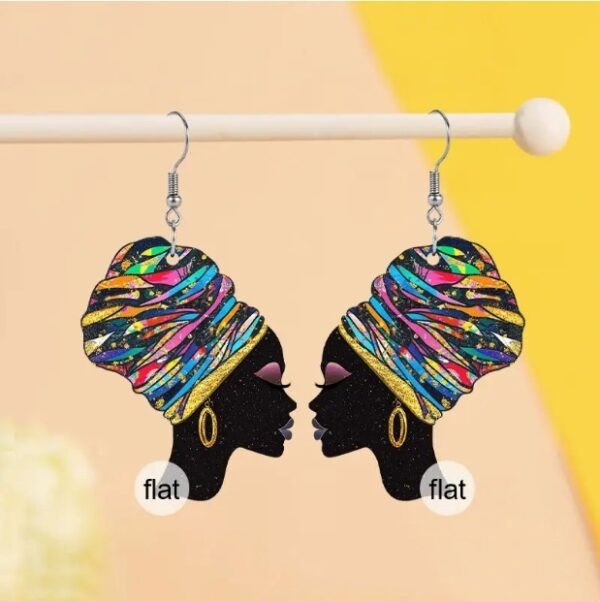African Fashion Black Woman 2D Acrylic Portrait Earrings - Image 3
