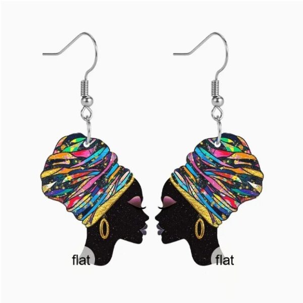 African Fashion Black Woman 2D Acrylic Portrait Earrings - Image 5