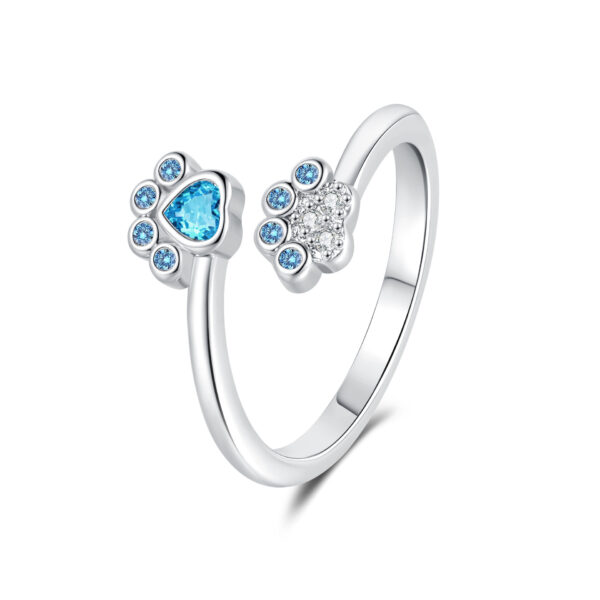 Cute Pet Paw Print Ring Female Fashion Color Zircon Ring - Image 5