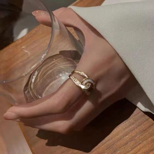 Diamond Double C Open Ring Zircon Index Finger Ring - Image 4