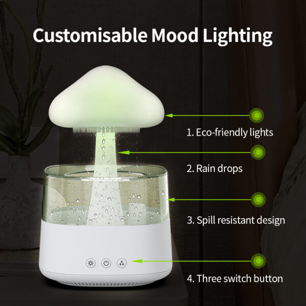 2-in-1 Desk Humidifier Rain Cloud Aromatherapy Essential Oil Zen Diffuser & Raining Cloud Night Light Mushroom Lamp - Image 3