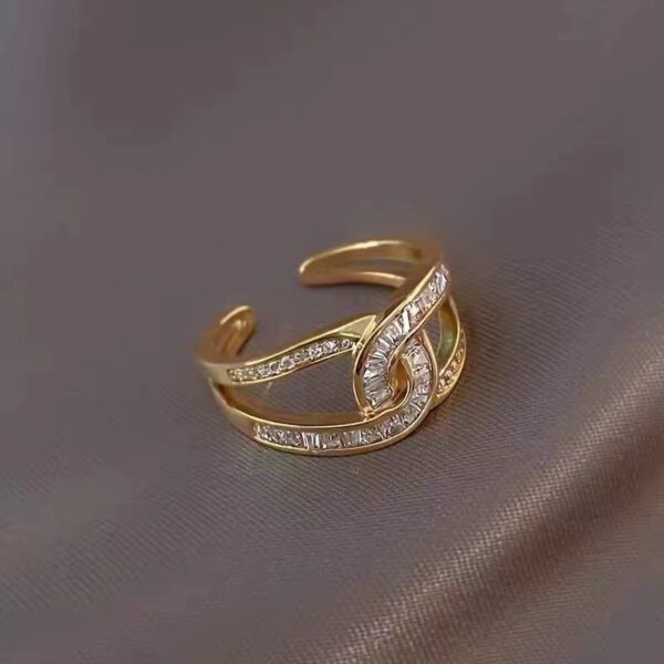 Diamond Double C Open Ring Zircon Index Finger Ring - Image 3