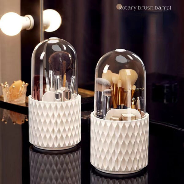 360 Rotating Large Capacity Transparent Makeup Brush Storage Pen Holder Acrylic Dust With Lid Desktop Cosmetic Storage Box - Image 7