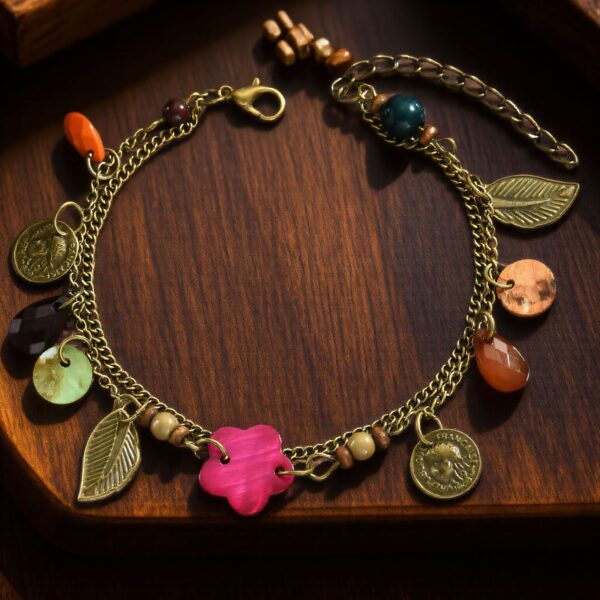 Bohemian Vacation Style Leaf Alloy Opal Anklet - Image 4
