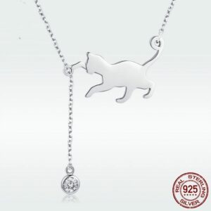 Naughty Kitten 925 Sterling Silver Necklace Personalized Diamond
