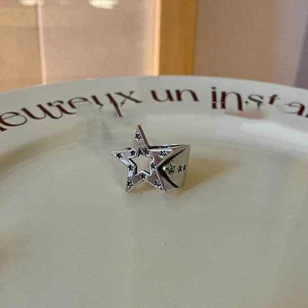 Distressed Retro Pentagram Ring - Image 6