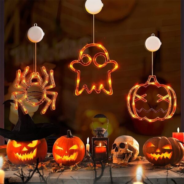 Halloween Window Hanging LED Lights Spider Pumpkin Hanging Ghost Horror Atmosphere Lights Holiday Party Decorative Lights Home Decor - Image 4