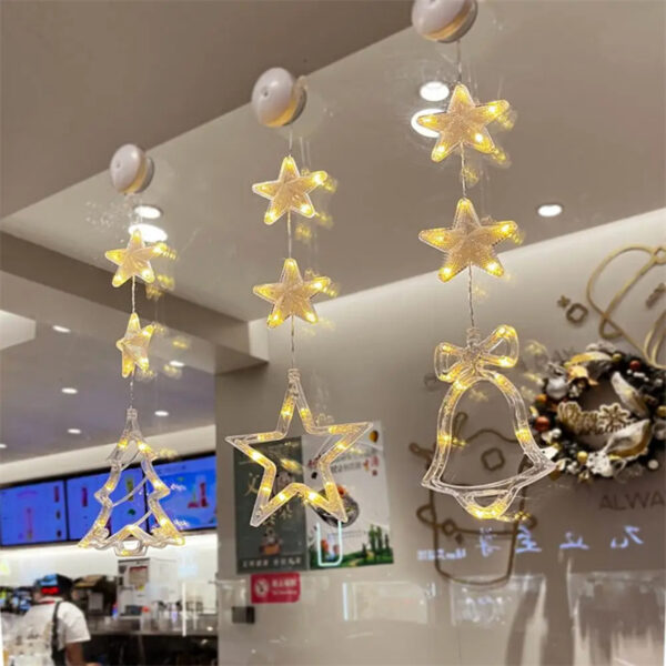 Christmas 3pcs LED Light Star Xmas Tree Hanging Sucker Lamp Window Ornaments Decoration For Home Xmas Navidad New Year Decor Christmas Decorations - Image 2