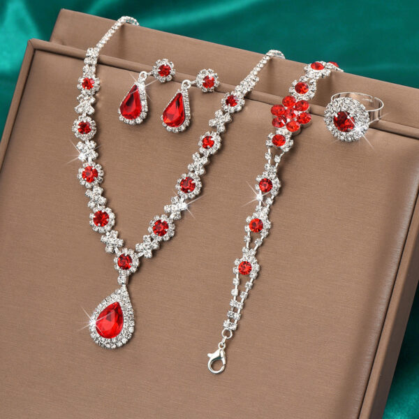 High-grade Crystal Gem Women's Water Drop Necklace Ear Stud Bracelet Ring - Image 7