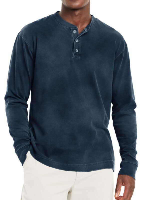 Digital Printing Two-color Henley Shirt 7-button Men's Casual Long Sleeve - Image 9
