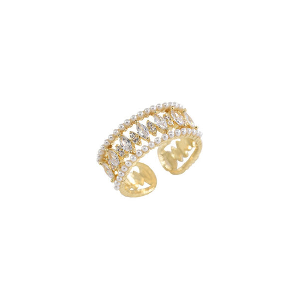 Light Luxury Pearl Open-end Zircon Ring Female Special-interest Design - Image 5