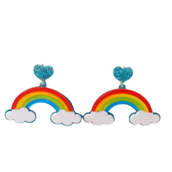 Multi-layer Stereo Acrylic Rainbow White Clouds Heart-shaped Earrings - Image 4