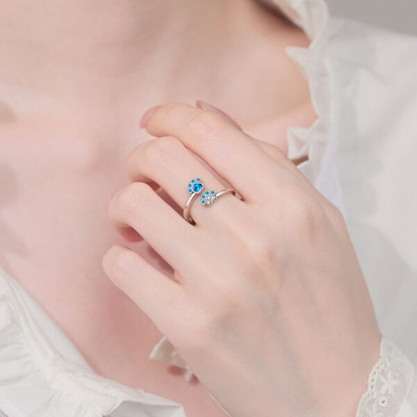 Cute Pet Paw Print Ring Female Fashion Color Zircon Ring - Image 3