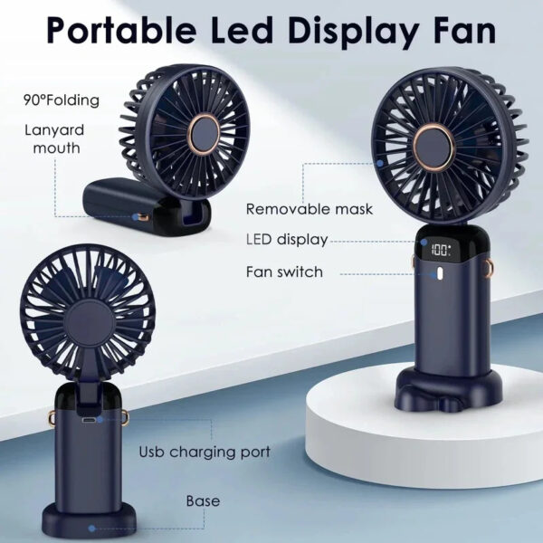 USB Rechargeable Mini Portable Handheld Electric Fan Foldable Neck Hanging Outdoor Fan Adjustable 5 Speed Powerful Air Cooler - Image 5